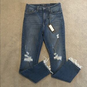 Just Black Denim Dark Blue Distressed Ankle Jeans